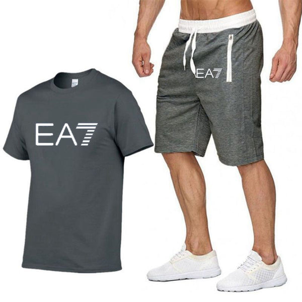 2019 Train Graphic Series Print Fashion For Men New EA7 white Short Sleeve Men Tracksuits Set Male T-shirt fashion Clothing